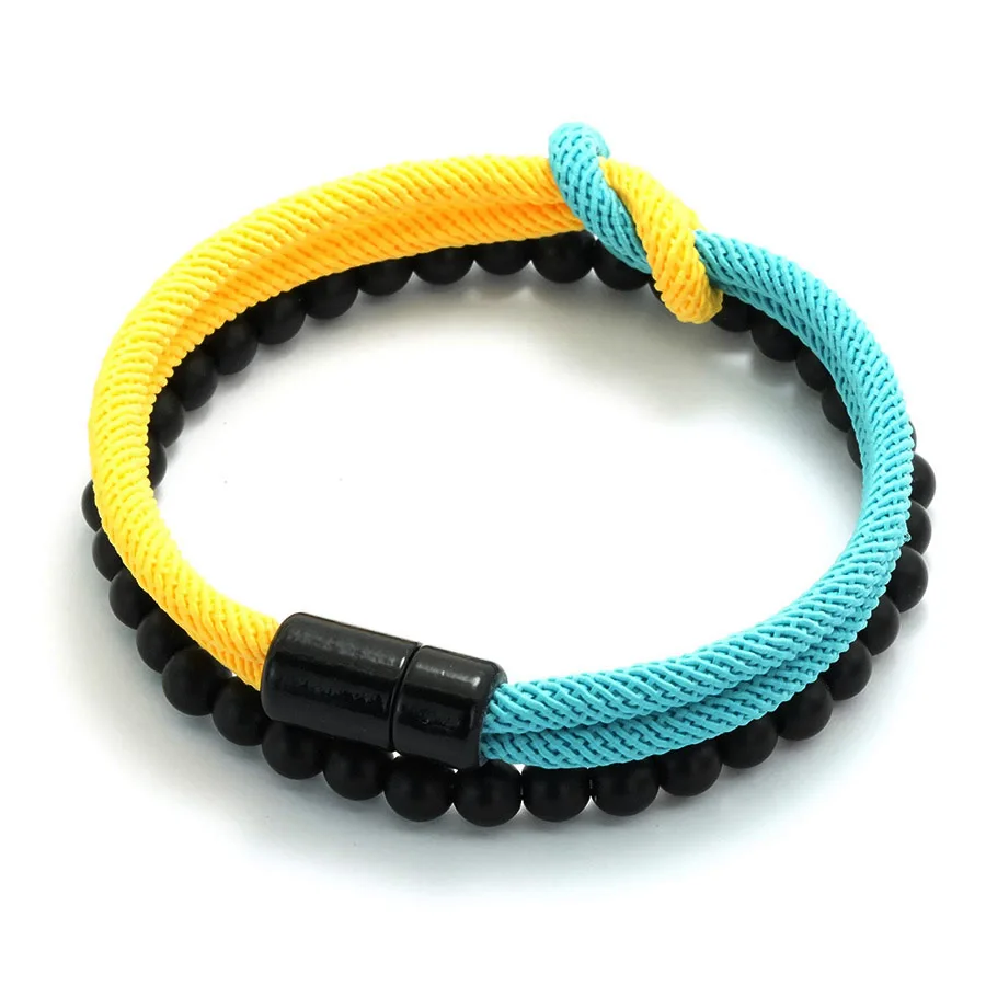 2Pcs Classic Contrasting Color Bracelet Set For Men Grade A 4mm Cord Chain Braslet Ukrainian Flag Element Wrap Braclet Pulseria