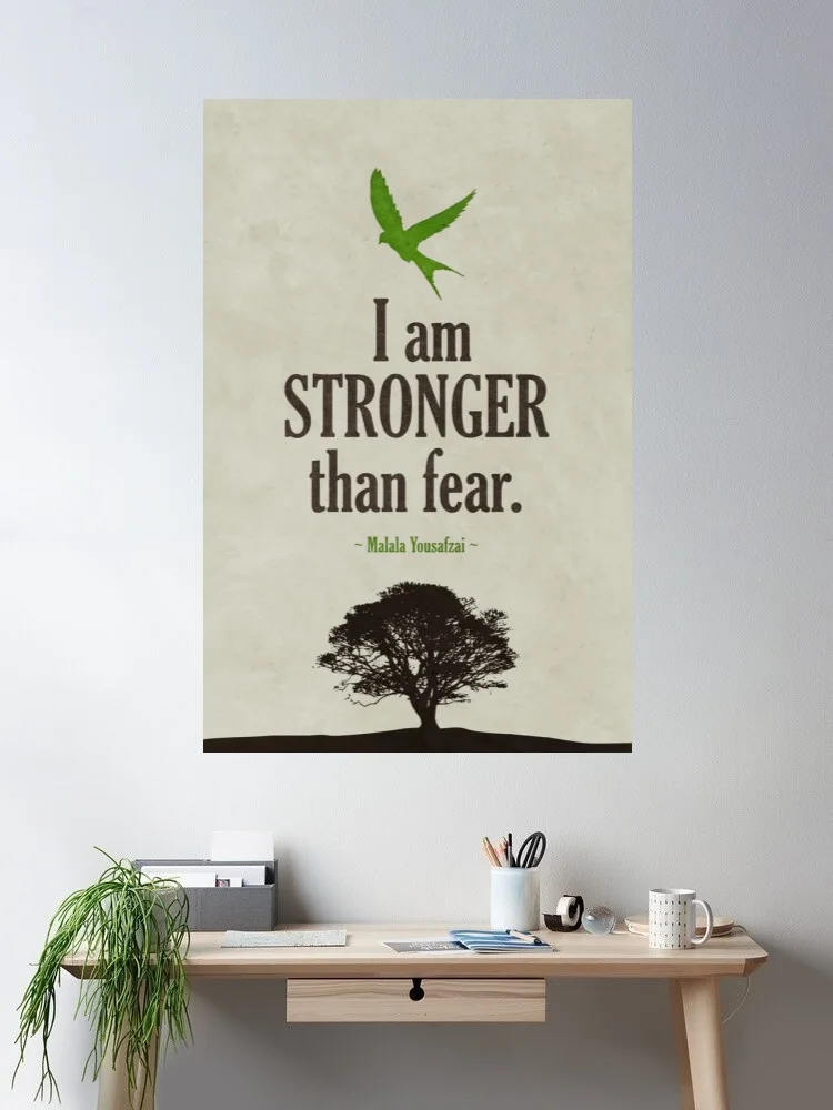 Malala Yousafzai I Am stronger Than Fear Famous Motivational Inspirational , Art Picture Print Canvas Poster Home Wall Decor