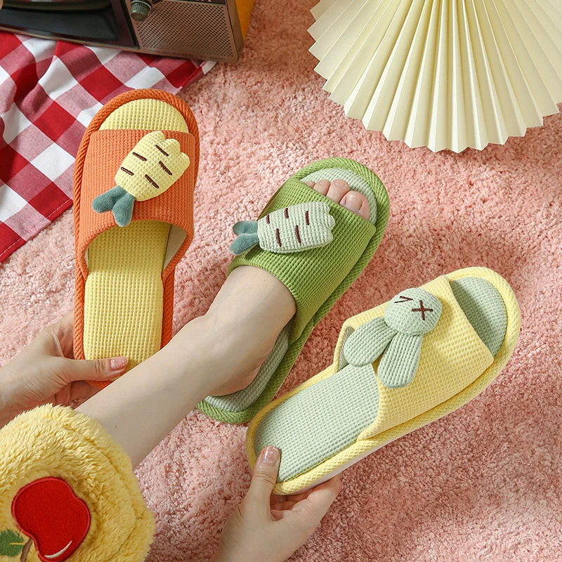 Cartoon Kids Slippers Soft Linen Household Parenting Boy Girls Indoor Slippers Non-Skid Fish Mouth Floor Slippers for Children