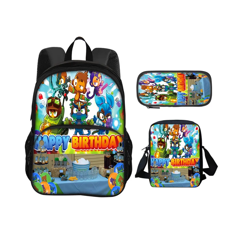 Bloons TD 6 round front bag backpack pencil case shoulder bag 3Pcs Set game printing kindergarten primary school boys and girls
