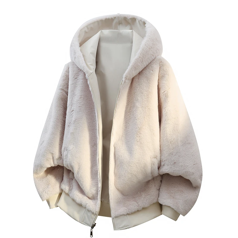 

Хлопковая куртка из искусственного кроличьего меха для мужчин и женщин с добавлением бархатной куртки для мужчин, двусторонняя толстая куртка с капюшоном для мужчин