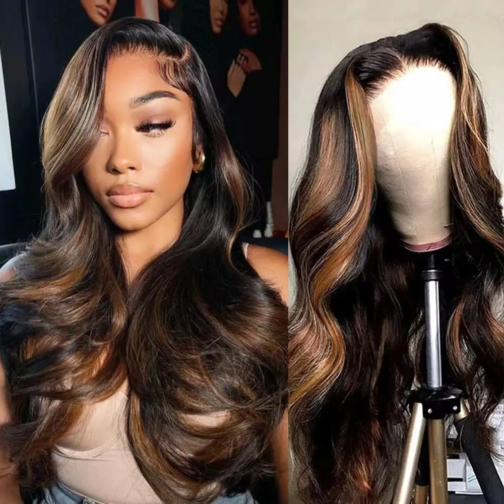 

Highlight Lace Front Wig Human Hair 1B/30 Colored Body Wave 13x4 HD Lace Frontal Wig Ombre Honey Blonde Human Hair Wig For Women