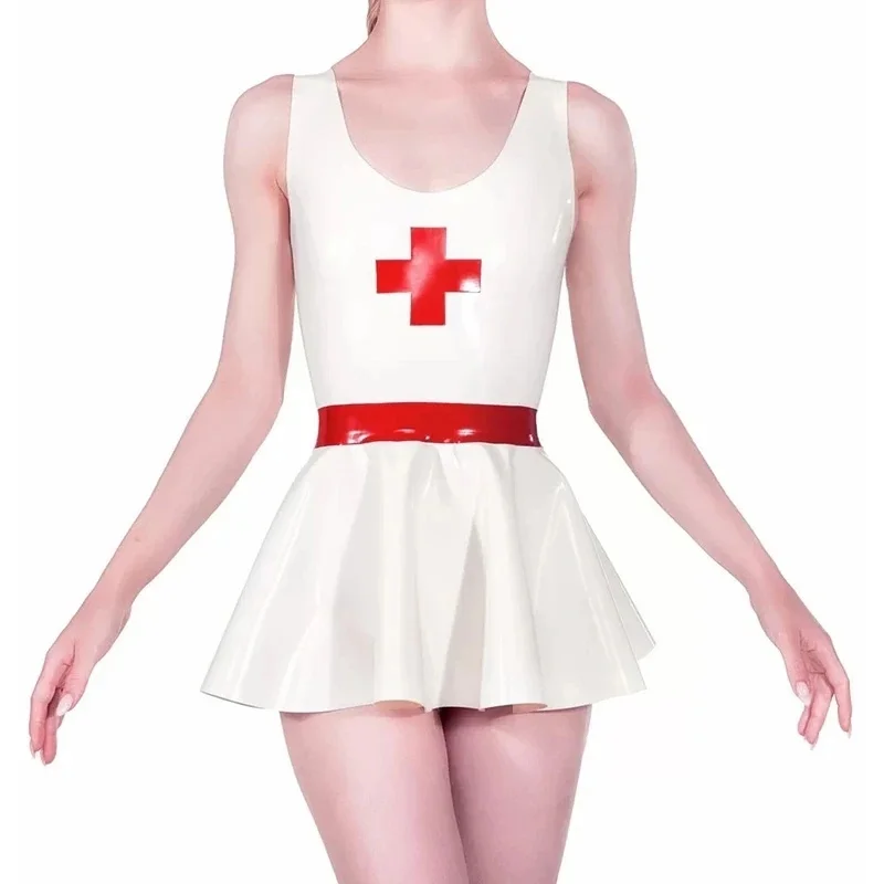 

Sexy Latex Dress White with Red for Women Wear