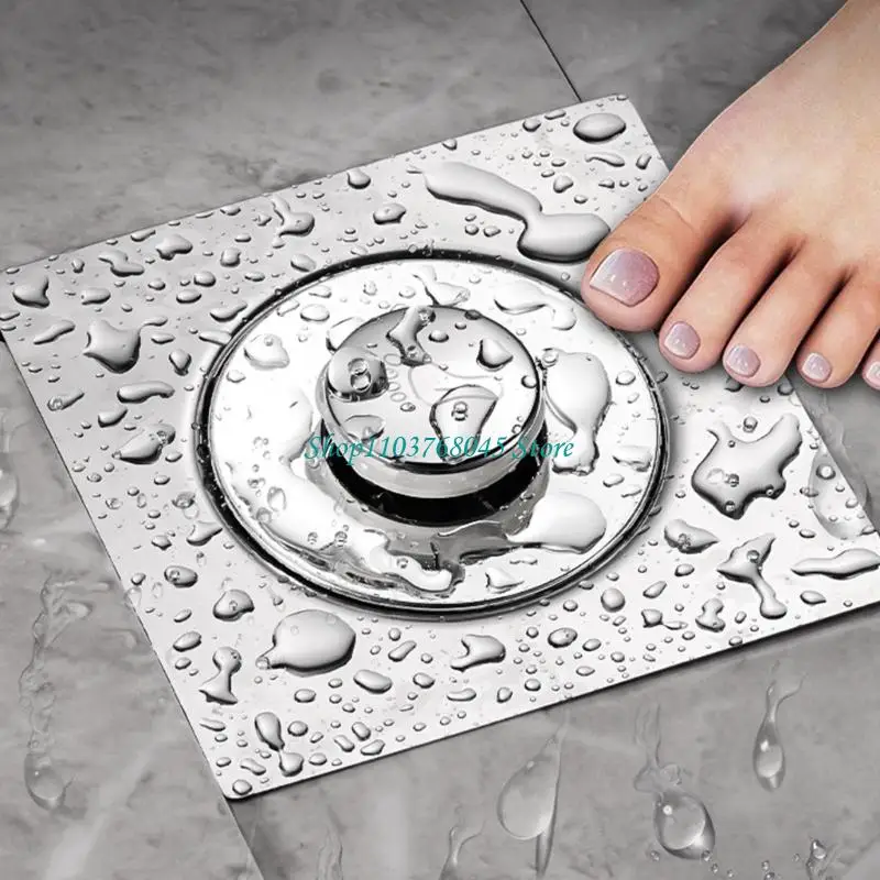 R53F Foot Floor Drain Strainer Bounce Type Square Shower Drain Hair Catcher Strainer for Bathroom Shower Easy to Use