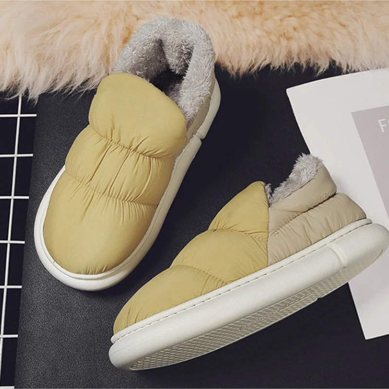 

Couple Winter Cotton Slippers Men's Korean Closed Heel Fleece Lined Snow Boots Waterproof Warm Anti Cold Shoes for Winter