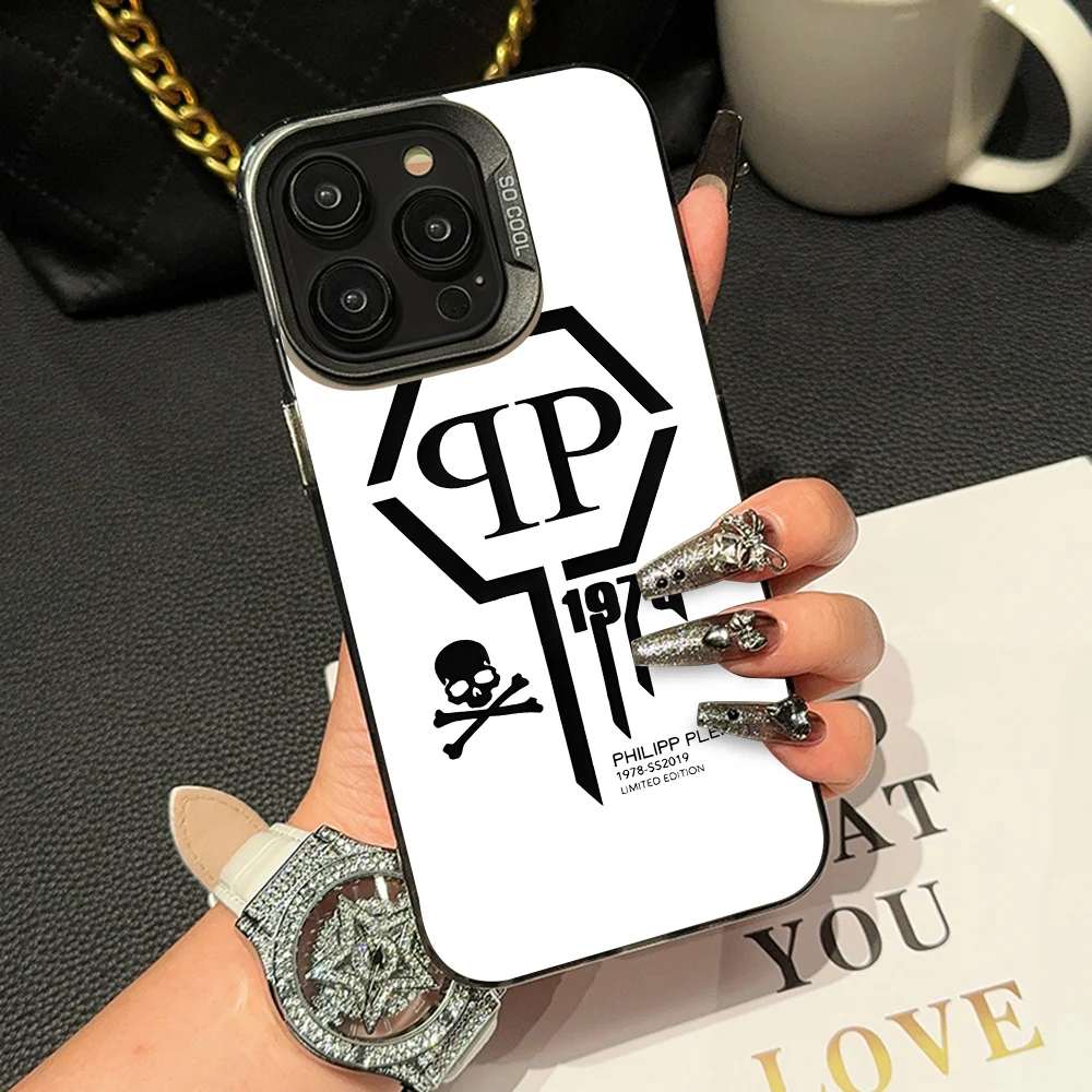 fashion P-Philipp P-Plein  Phone Case Phone Case IMD color silver shell For iPhone 16 15 14 13 12 11 Pro Max Plus