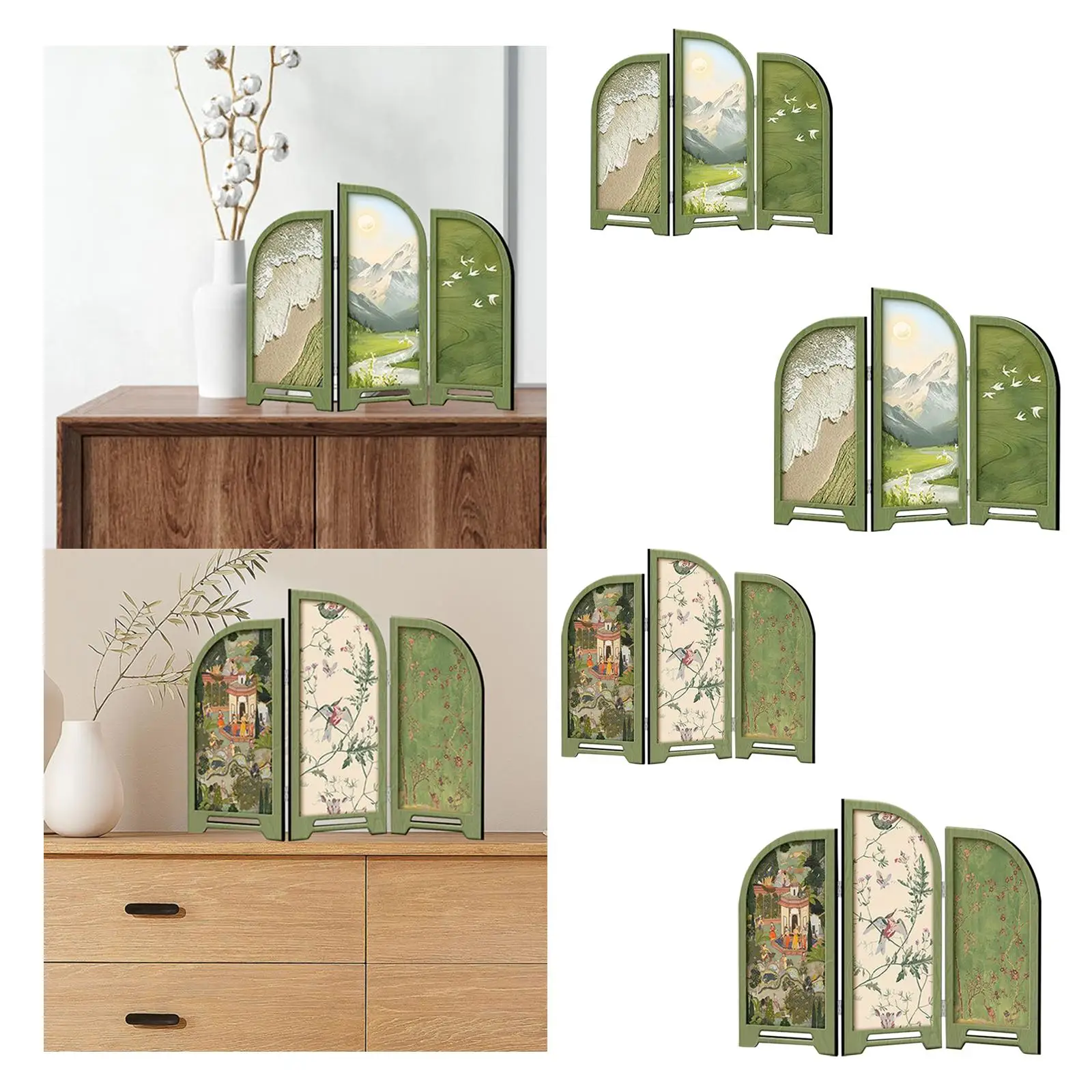 Mini Folding Screen Divider 3 Panel Table Decor Oriental Craft Aesthetic Room Decoration for Living Room Furniture