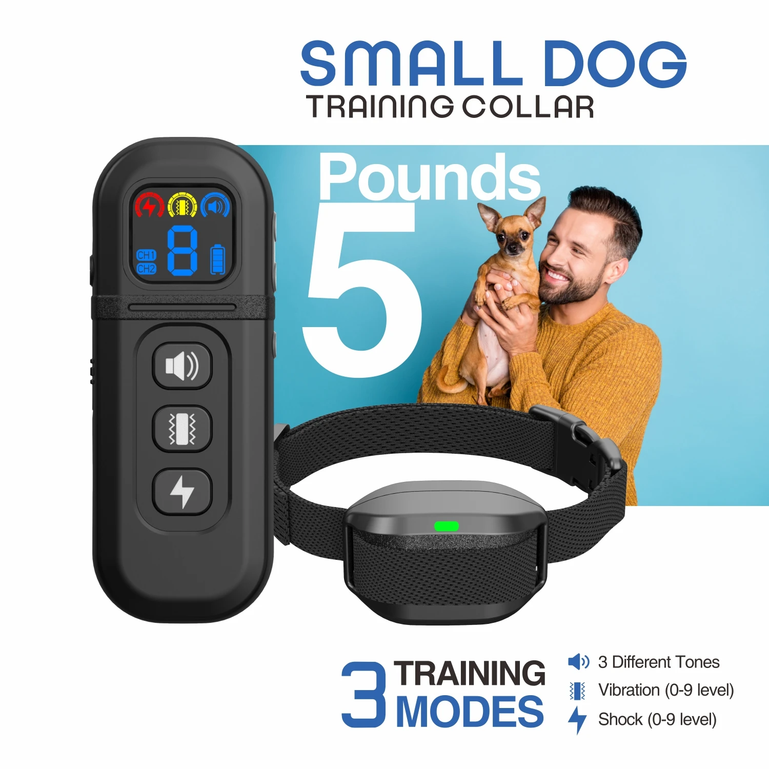 

Small Dog Training Collar with Remote, Waterproof Electric Shock Dog Collar, Rechargeable for 5-15 lbs Puppies, 400m Range