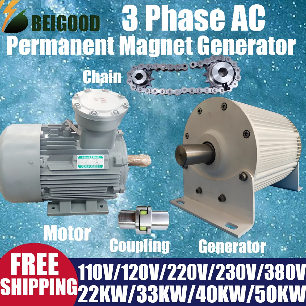 New Energy Engine Motor Wind Generator And Turbine Low Speed 30KW 12V 24V 48V 220V 380V Gearless Permanent Magnet Generator