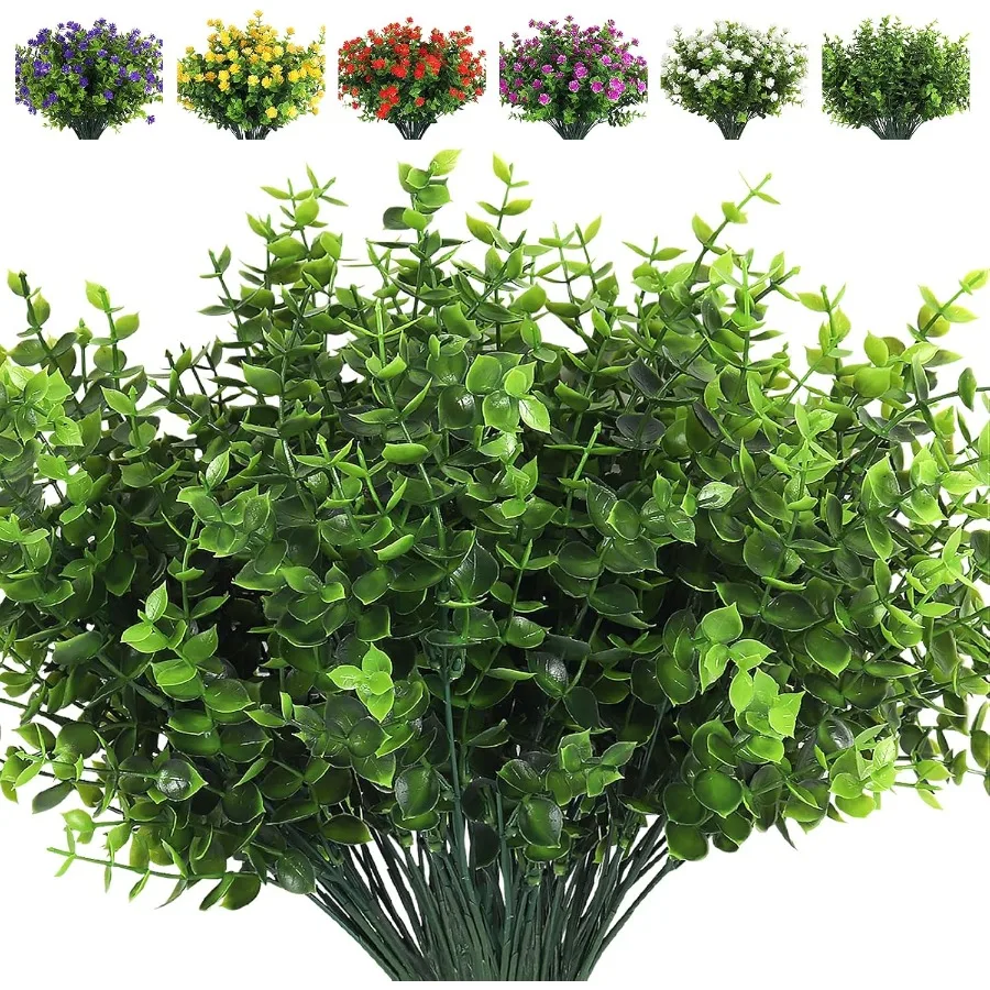 

8 Bundles Artificial Eucalyptus Artificial Grasses Fake Greenery Boxwood Stems Fake Plants and Greenery Springs for FarmhouseHo