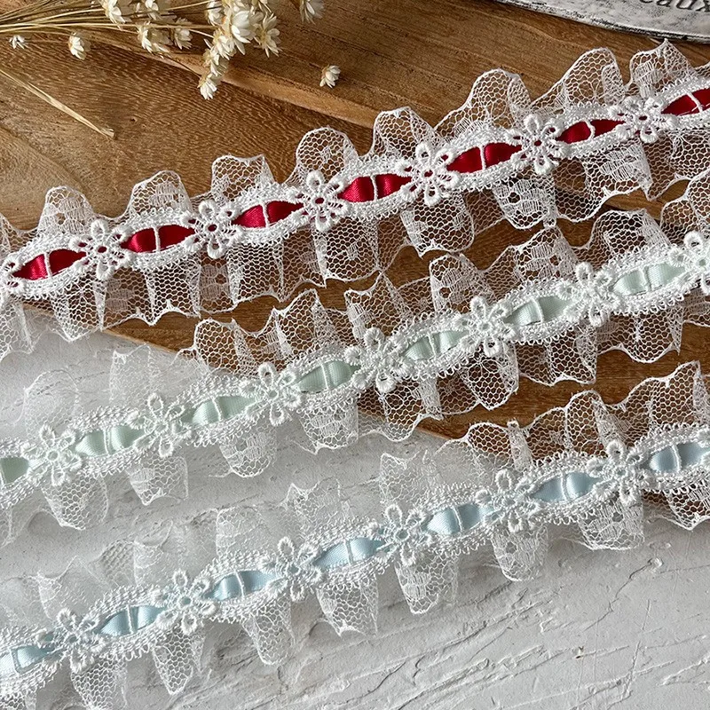 

2-метровая красочная лента с вышивкой, плиссированные кружевные аксессуары для одежды, воротники, манжеты и подол платья, украшения, материалы ручной работы