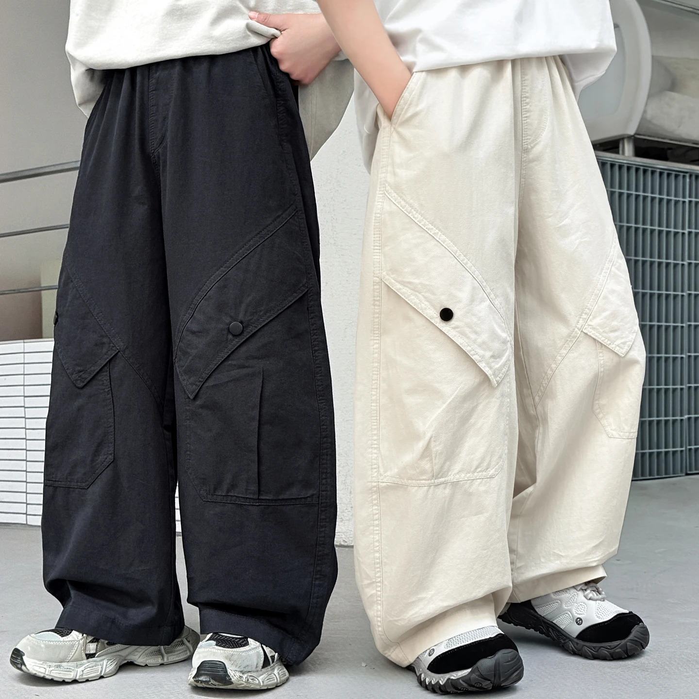 Kinderhosen & Sommer Neue Koreanische Einfarbige Loose-Fit Cargo-Hosen für Jungen Hip-Hop Baby Baumwoll-Weite Hosen für Alter 3 5 6 7 8 9 12 14 Jahre