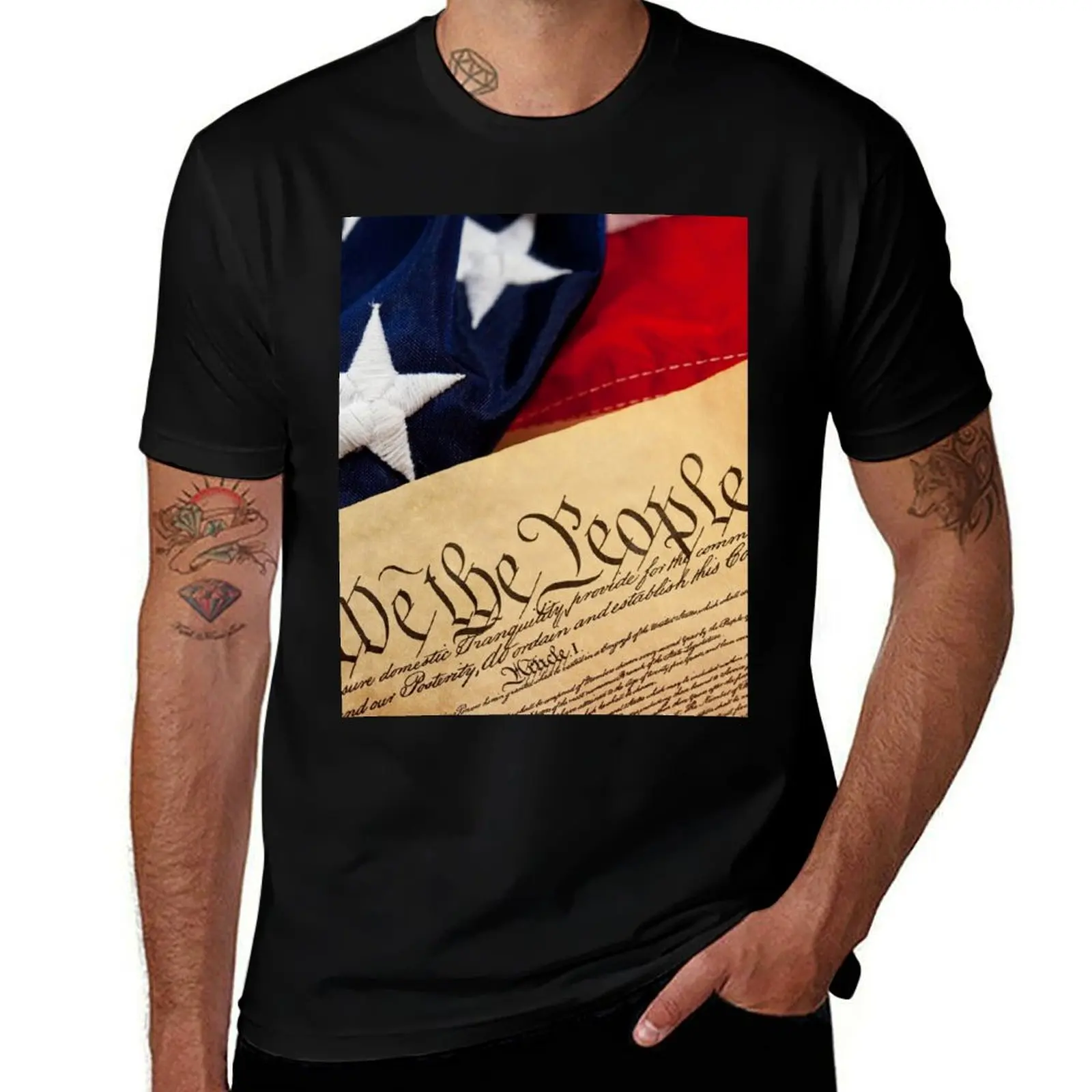 Constitution: Overhead View of USA Constitution and Flag T-Shirt plain tees vintage anime shirt shirts men graphic