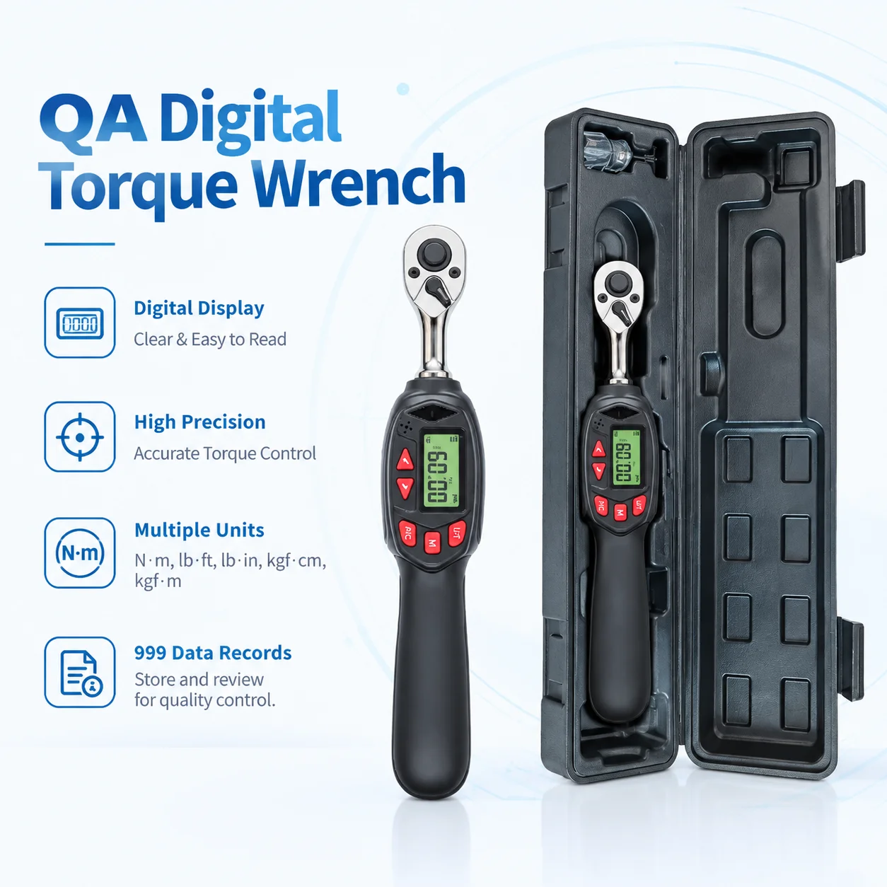 Fanyaa Digital Torque Wrench 0.3-135Nm 1/4 3/8 1/2 Drive ±2% Ratchet Wrench for Bike Car Repair