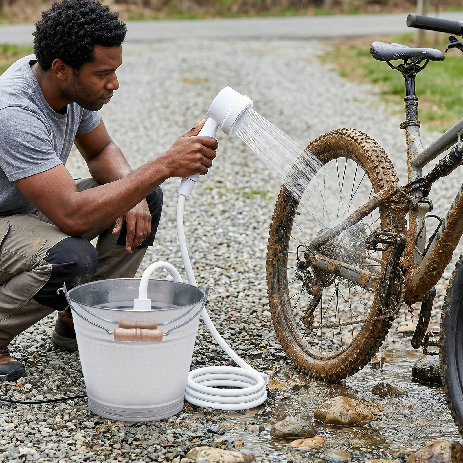 

Outdoor Shower Kit Built-in 4000mAh Rechargeable Battery Outdoor Shower Head Sprayer for Hiking Pet Cleaning Car Washing