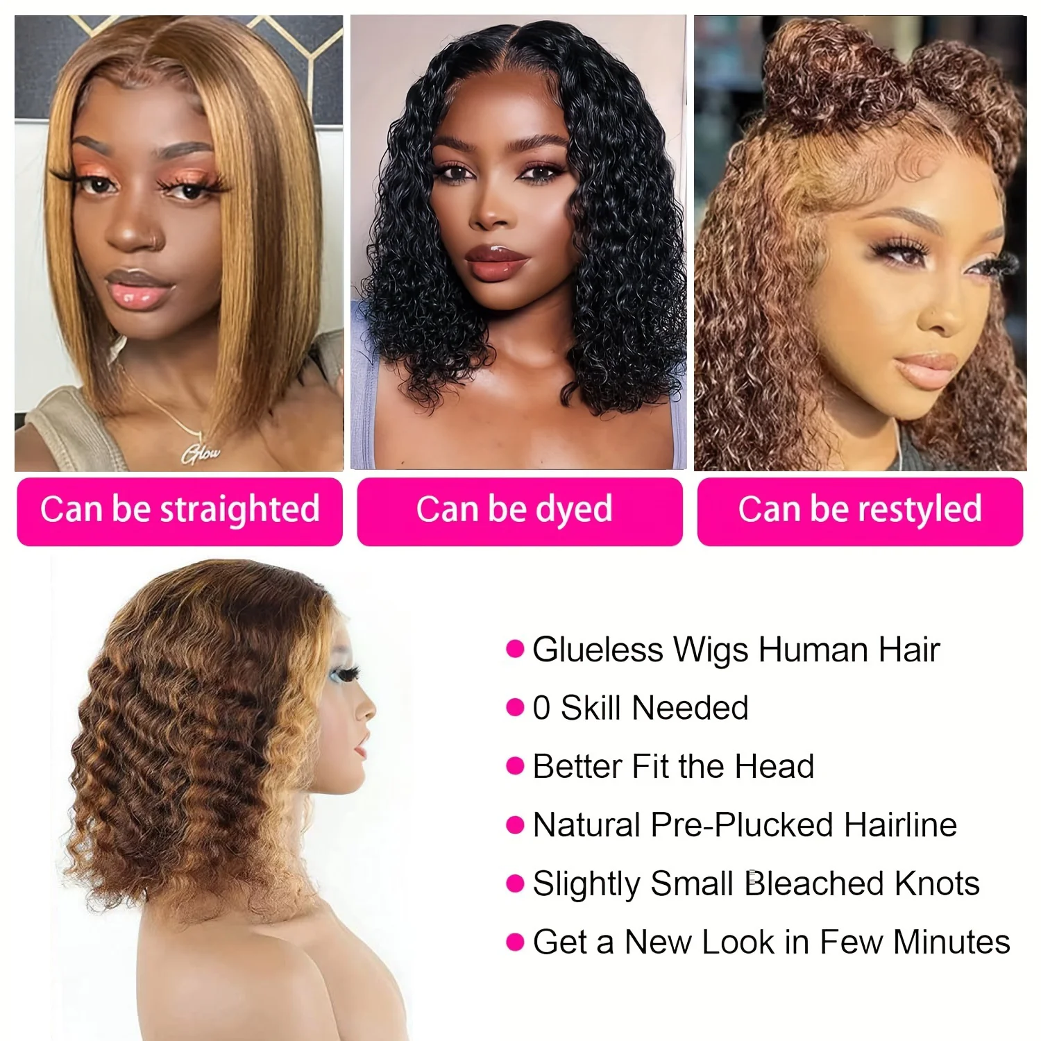 Higlight Bob Human Hair Pre Plucked Pre Cut P4/27 Deep Wave Wigs for Women Human Hair Bob Wig 13x4 Lace Front Human Hair Wigs