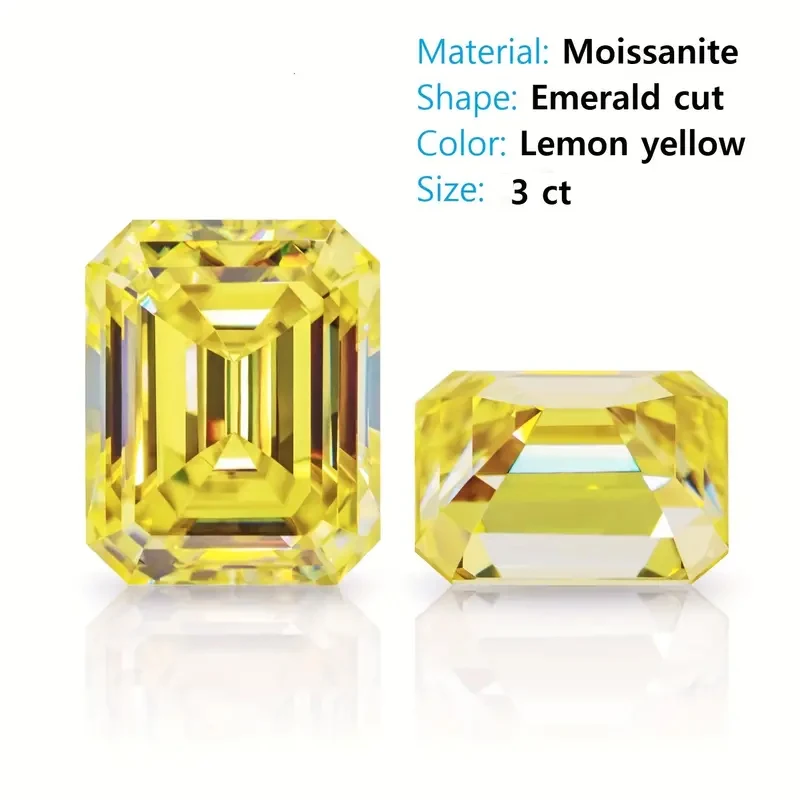 

Moissanite Colour Lemon Yellow Emerald Cut 3 Carats VVS1 Grade GRA Certificate DIY Necklace Ring Pendant Earrings