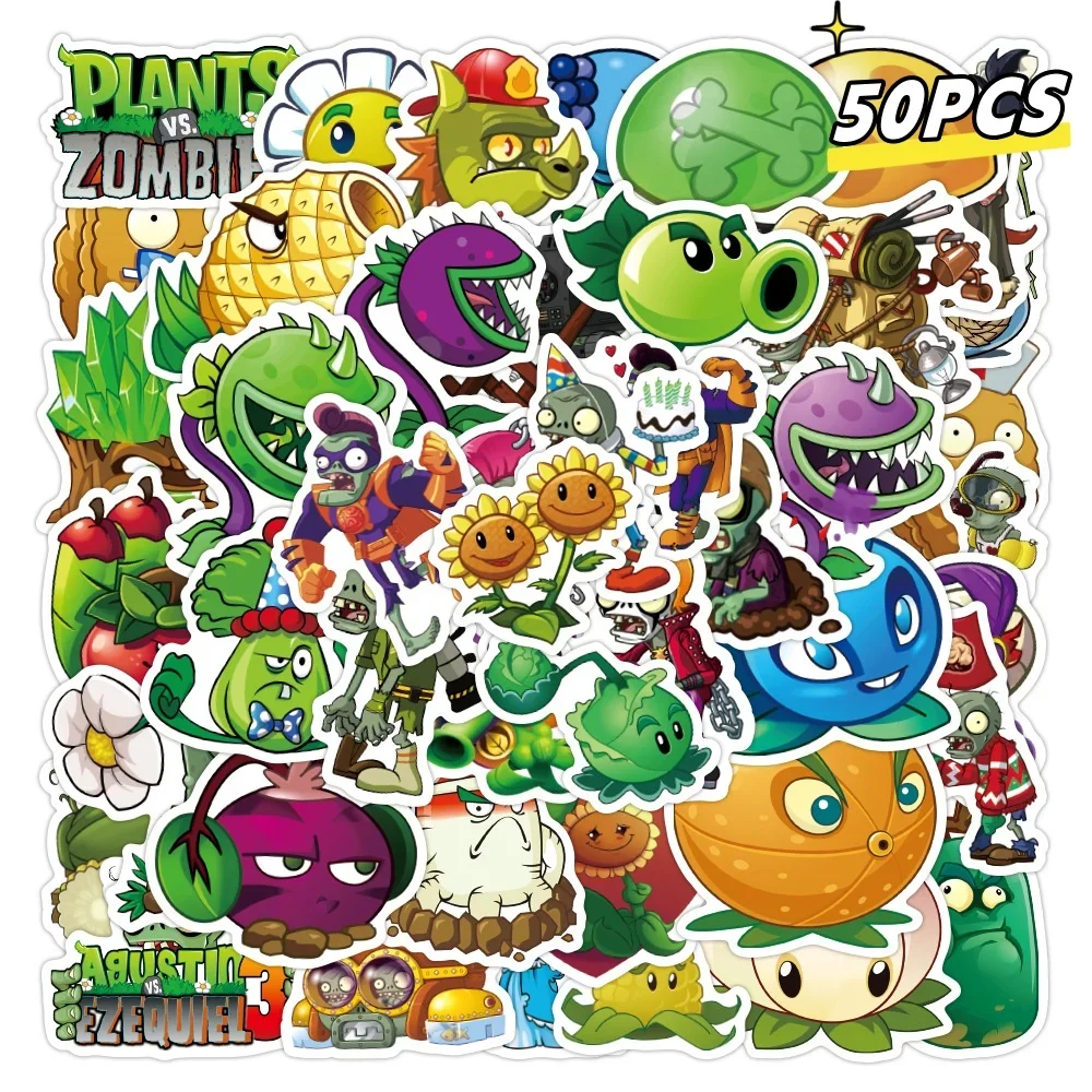 50Pcs Plants Vs. Zombies Game Peripheral Graffiti Stickers Suitcase Notebook Water Bottle Waterproof Decorative Sticker Kids Toy