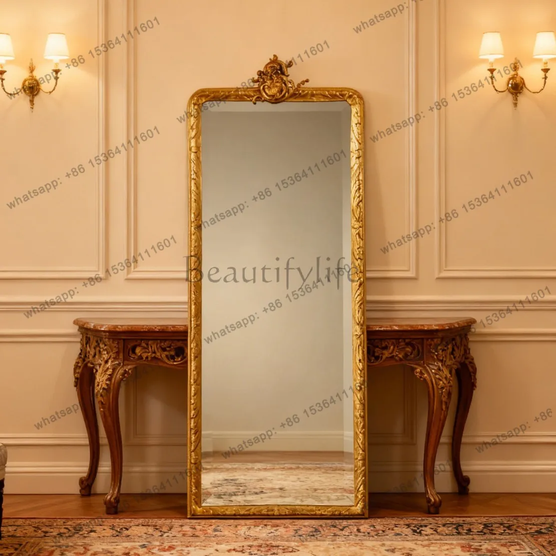 

French retro full-body mirror European carved living room wall-mounted decorative mirror