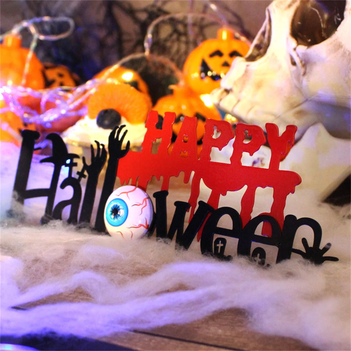 Happy Halloween Sign Metal Halloween Table Decoration Table Centerpiece Eyeball Spider Decor for Halloween Party Bar Decorations