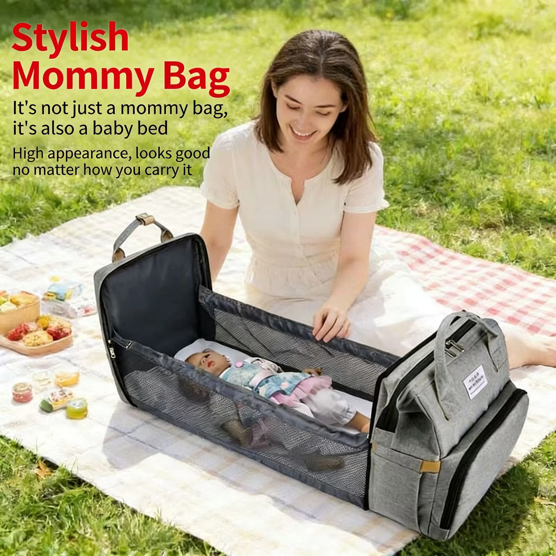 Mother and Baby Foldable Baby Bed Backpack Waterproof 3 in 1 Diaper Bag Travel Bag with USB Charge Diaper Bag Backpack With