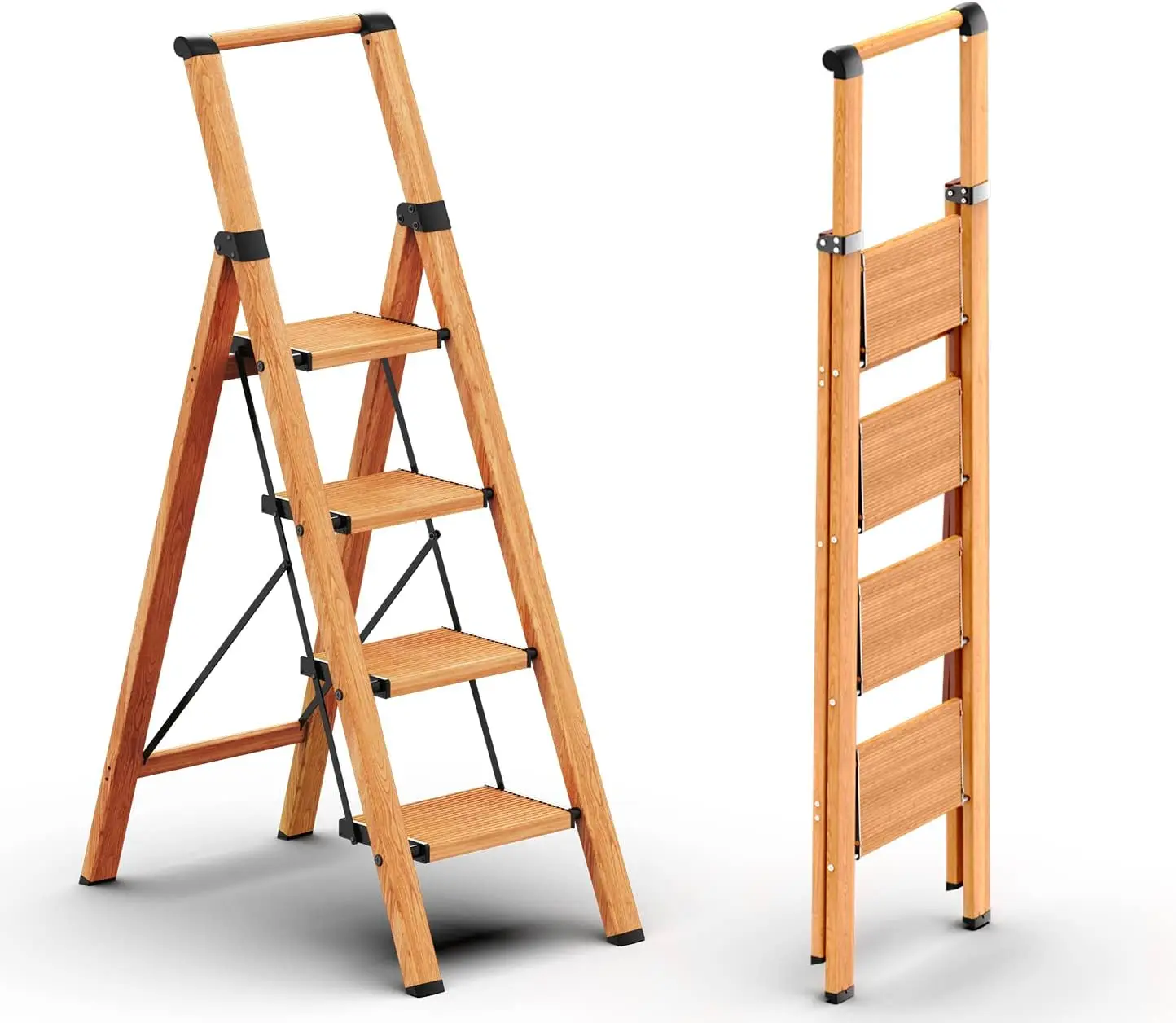 

Step Ladder, 4 Step Ladder with Anti-Slip and Wide Pedal, Lightweight Aluminum Step Stool with Handgrip, Space Saving Stepladder