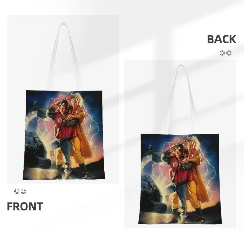 Custom Marty And His Fusion Powered Future Shopping Canvas Bag Women Reusable Grocery Back To The Future Tote Shopper Bags