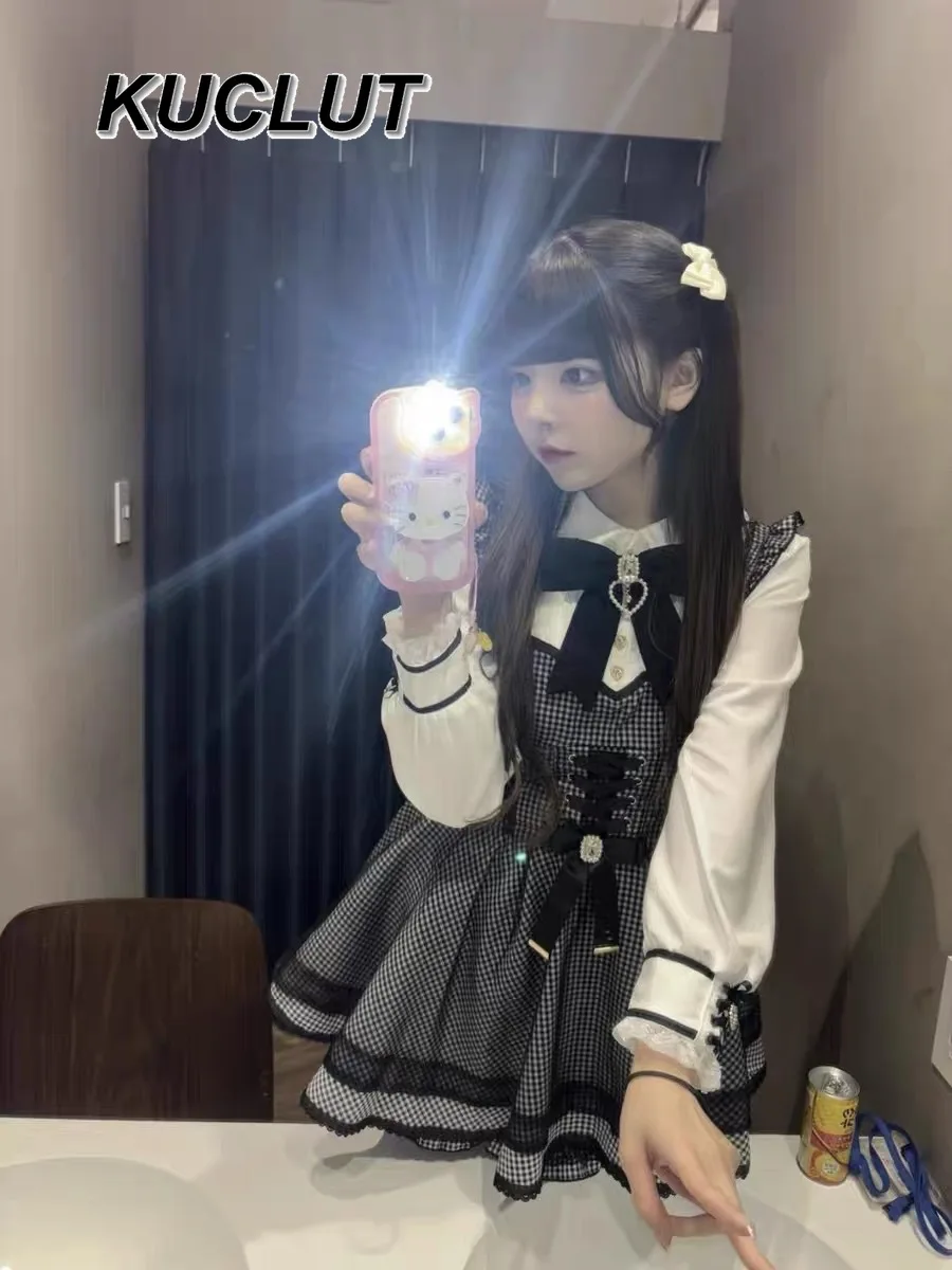 

Long Sleeve Dress and Shorts Set Japanese Sweet Cute Women's 2 Piece Outfits Double-breasted Love Buckle Ruffle Edge Lolita Sets