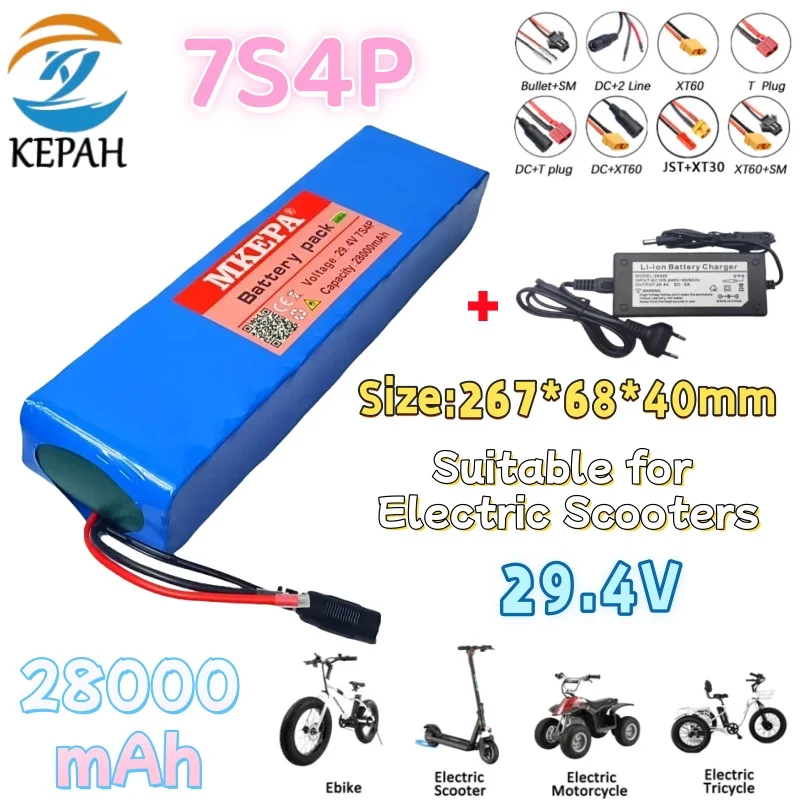 24V 28Ah 7S4P Lithium Battery Pack Rechargeable Battery 29.4V 18650 Battery Power Seat BMS Power Supply + 29.4V Charger P108