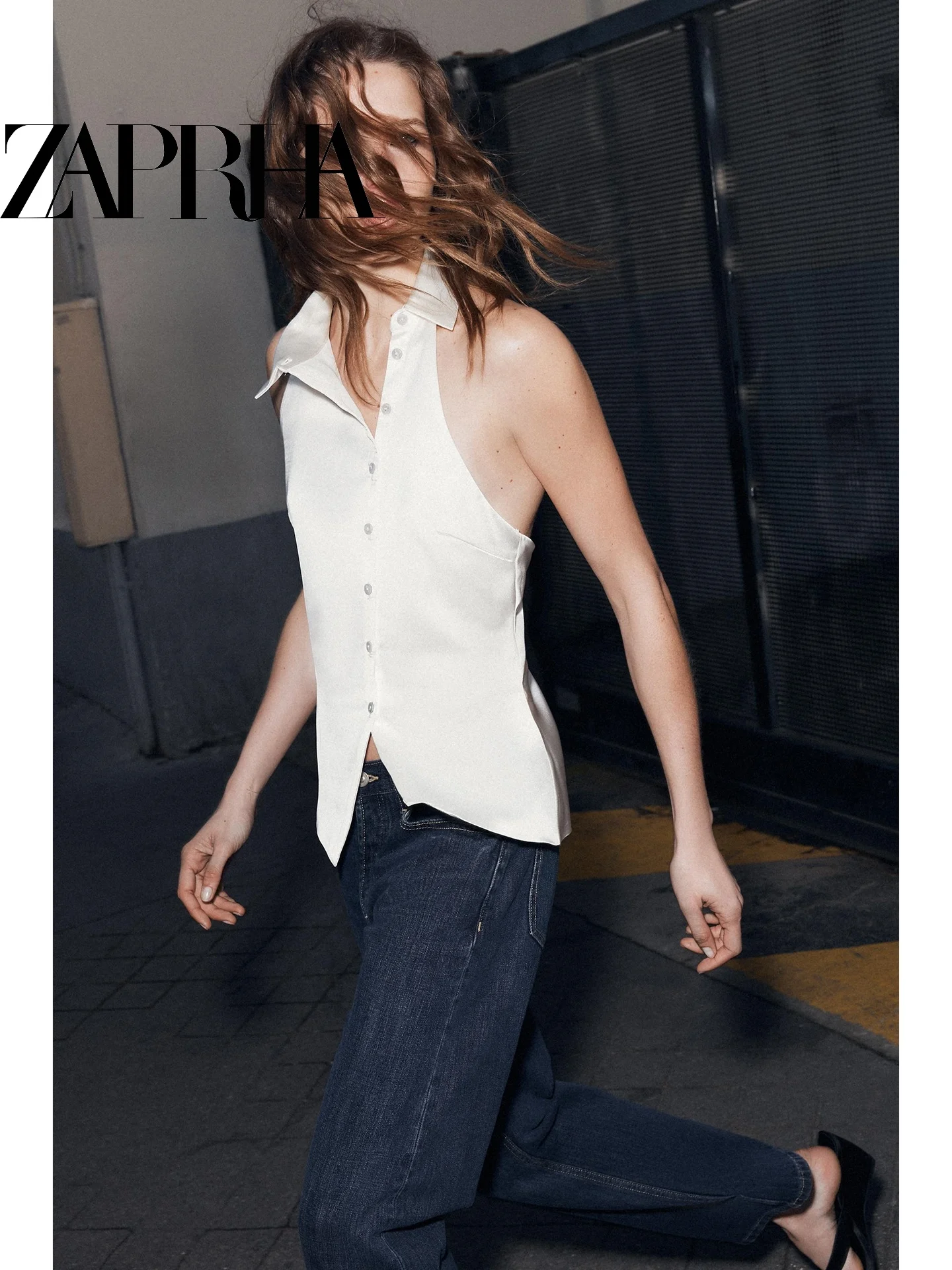 

Silk Satin Feel Shirt Collar Stand out Slimming Neck Hanging Design Commute Style Women's Top Summer 2026 Fashion Trend