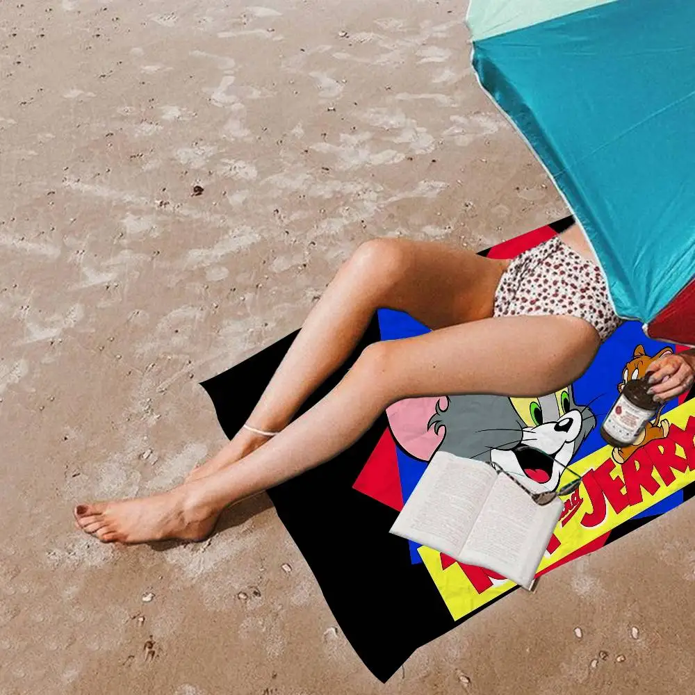 Cartoon T-Tom and J-Jerry Anime Beach Swimming Towel Soft Absorbent Washcloth Children's Gifts for Kids Travel Camping Gym
