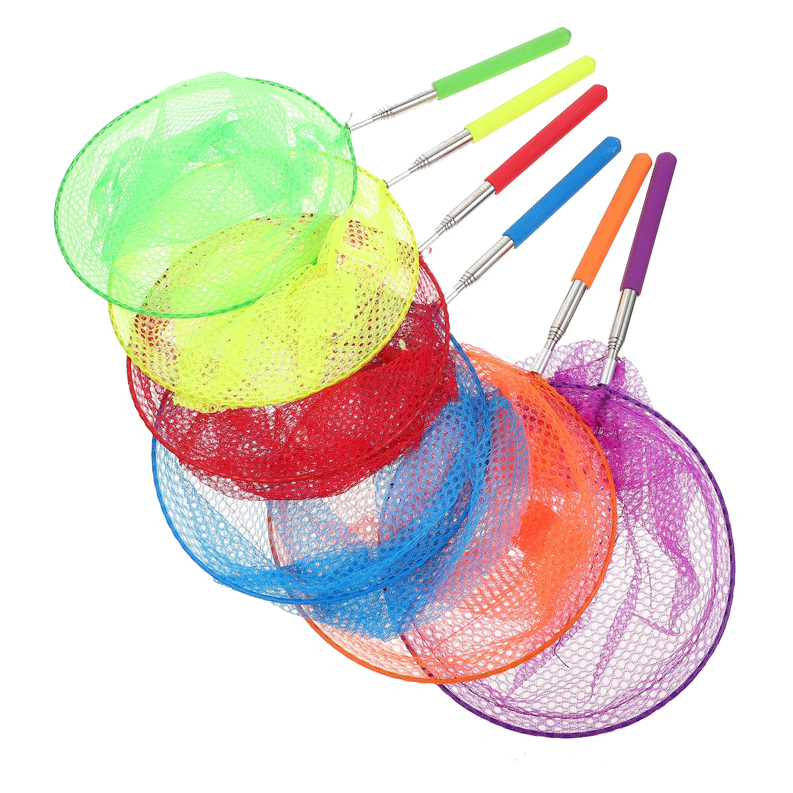 6 قطع شبكة صيد تلسكوبية من الفولاذ المقاوم للصدأ مع مقبض مضاد للانزلاق لصيد البق والفراشات والأسماك الصغيرة للأطفال والنشاط الخارجي