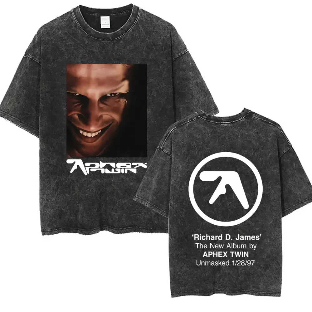 Vintage-T-Shirt mit Aphex-Twin-Grafik, gewaschen, für Damen und Herren, koreanischer Modetrend, kurzärmeliges T-Shirt, lässiges Baumwoll-Retro-T-Shirt für Herren. – Detail 8