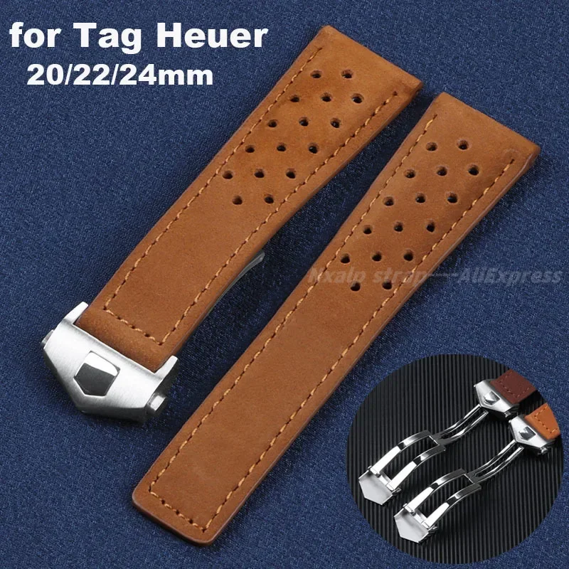 Cowhide Watch Strap for Tag Heuer for Carrera Monaco F1 Watchband 20mm 22mm 24mm Frosted Cow Leather Bracelet Men\'s Accessories