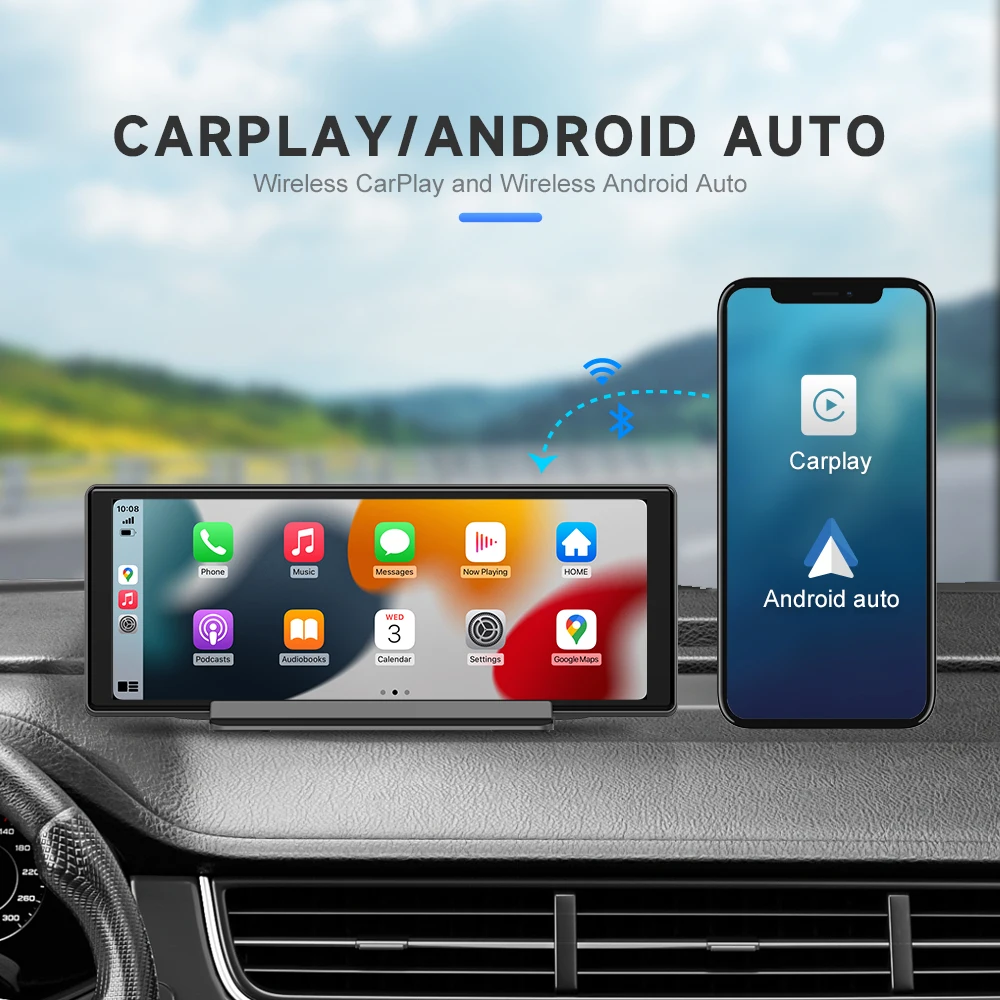 A1Dashboard Adas 10.26" Android 10 Auto Radio Display 4+64G GPS WIFI BT FM Radio Portable Carplay Android Auto 1080P Camera