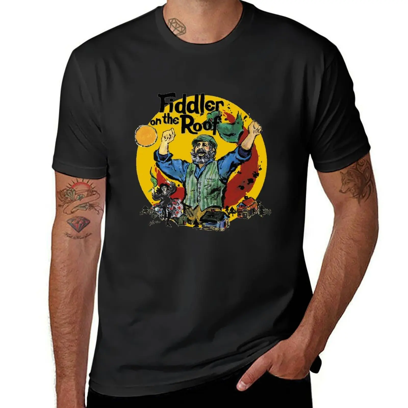 Músico violinista no telhado masculino, filme fã t-shirt, roupas de verão, roupas hippie, fãs esportivos, algodão t-shirt, presente