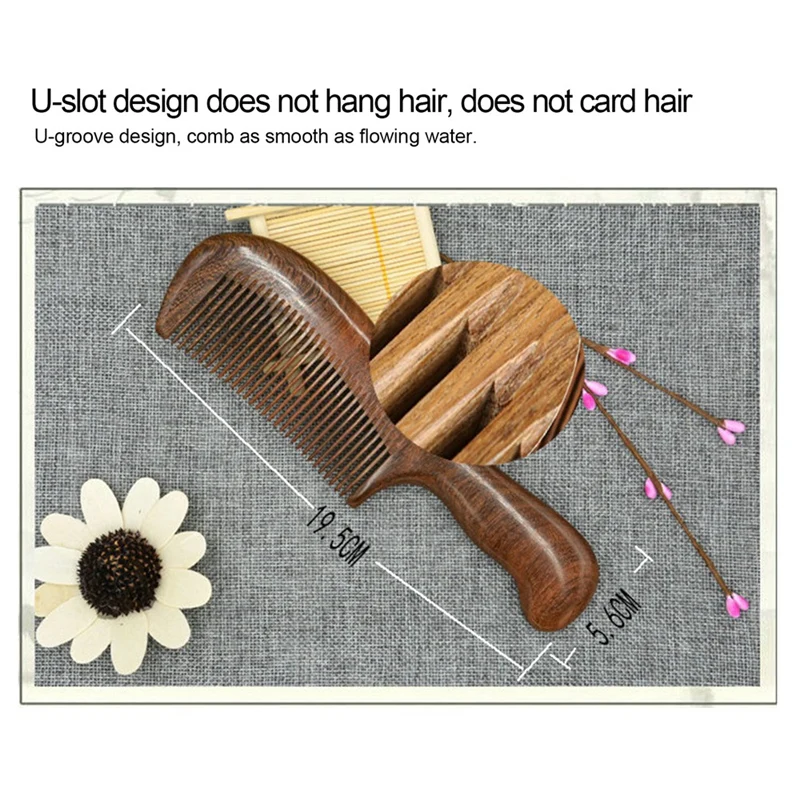 AB43-Sandalwood Wide Tooth Comb Curly Hair Portable Coarse Tooth Wooden Comb Hair Massage Tool