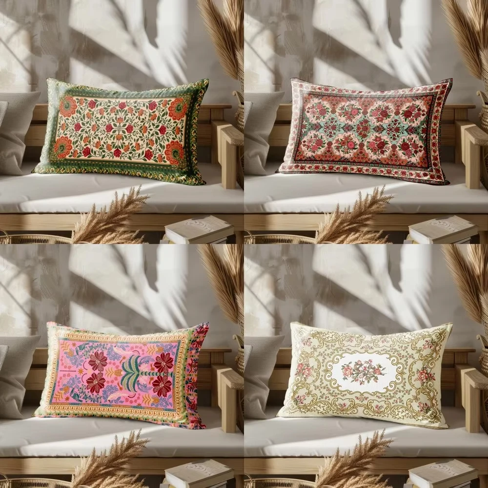 Spring Home Decor Colorful Floral Pattern Print Rectangle Pillow Cover Home Living Room Sofa Cushion Cover Children Decoration