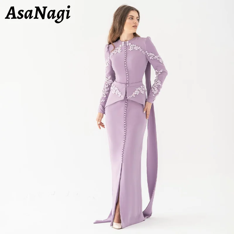 AsaNagi customized Mermaid Prom Gown Women's Decal Button Long sleeved Party Evening Dress Floor Length Special Occasion Gowns