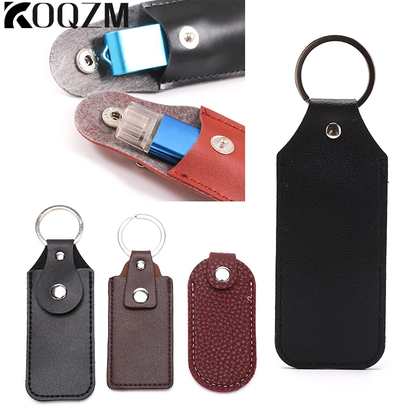 Leather U Disk Storage Bags Protective Cover Key Holder Black Bag Cases For USB Flash Drive Pen Drive