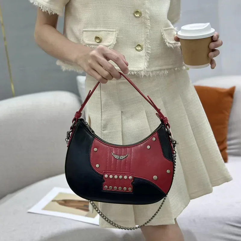 

Purse Casual Cool Hot Girls Crossbody Bag Fashion Rivet Design Saddle Shoulder Bags for Women Versatile Ladies Underarm Handbags