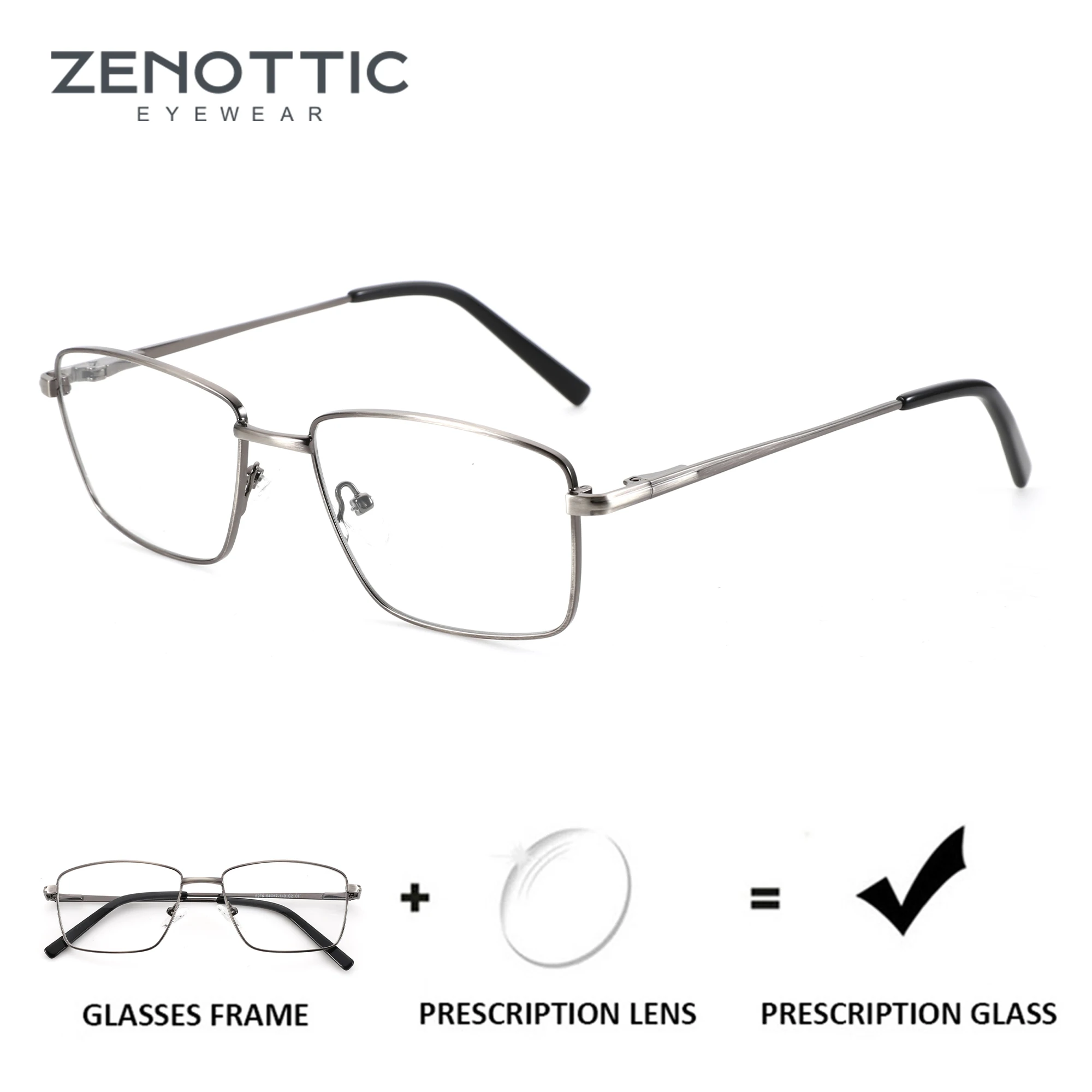 ZENOTTIC High-quality Metal Rectangle Progressive Prescription Glasses Fashion Myopia Eyewear Square Optical Eyeglasses for Men