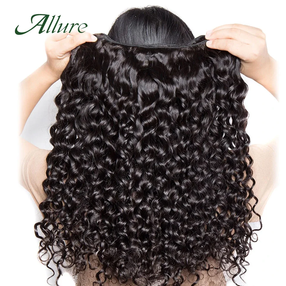 Perwersyjne kręcone pasma ludzkich włosów brazylijskie pasma włosów typu fala wodna naturalna czerń 100% doczepy z włosów Remy 1/3/4 szt. Włosy Allure