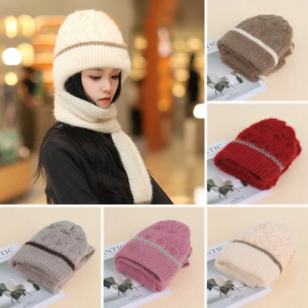 Sciarpa con cappuccio integrata invernale in peluche alla moda Cappello con protezione per le orecchie lavorato a maglia ispessito Set di sciarpe morbide casual con cappuccio per esterni