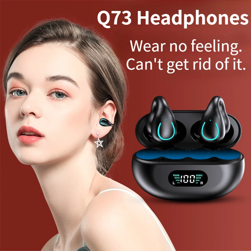 

2023 Q71 Wireless Headphones Bluetooth 5.2 Bone Conduction Earphones Earclip Design Touch Control LED Earbuds Sports Headsets