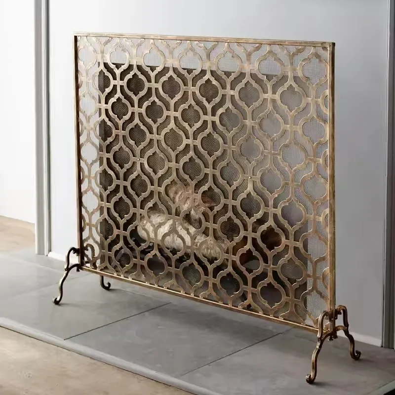 Wrought iron gold living room household fireplace screen partition anti-scalding stove fence decoration