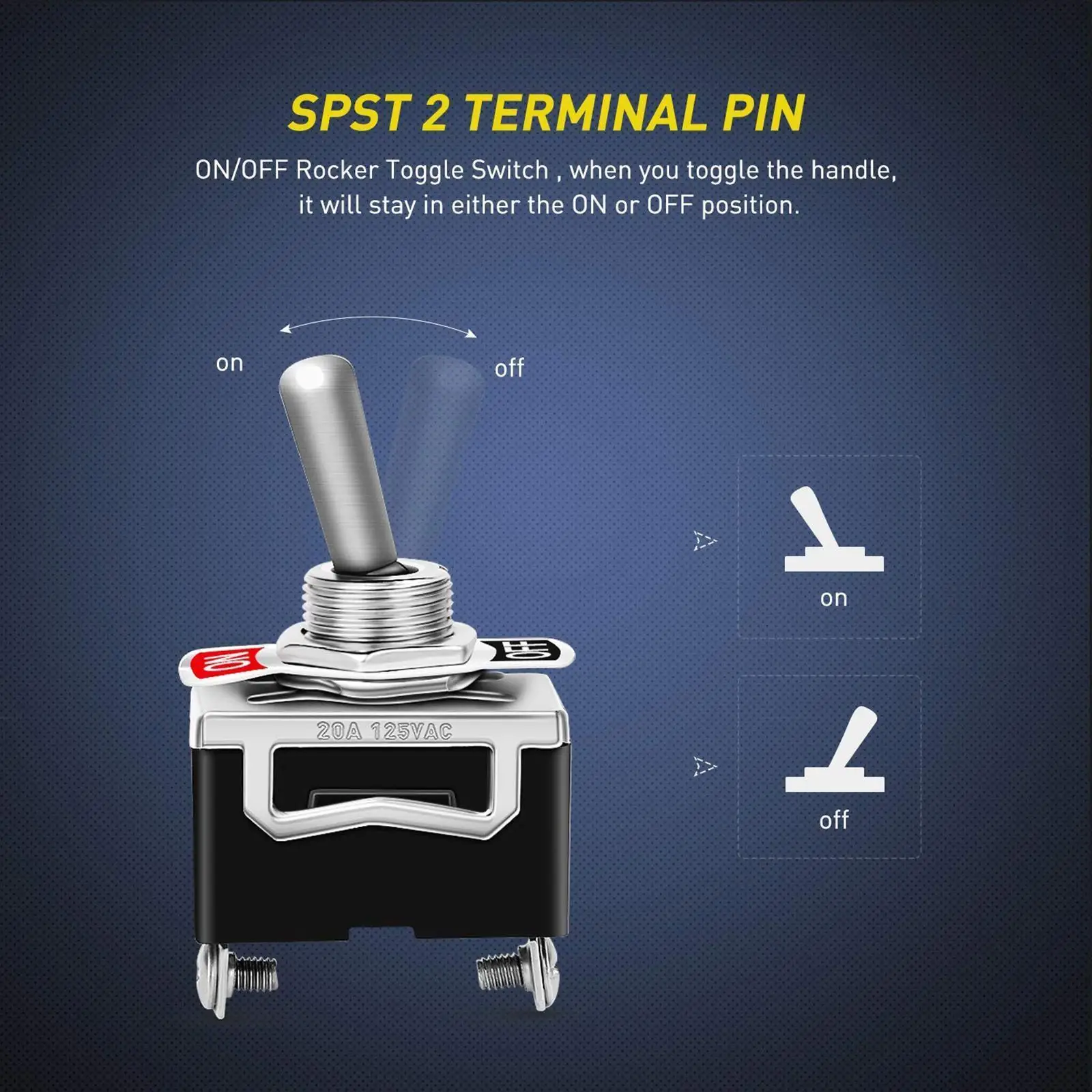 Heavy Duty Rocker Toggle 2Pin 15A 250V 20A 125V Car Boat Rocker Toggle Switch Metal Waterproof Boot Cap Cover for Car RV Marine