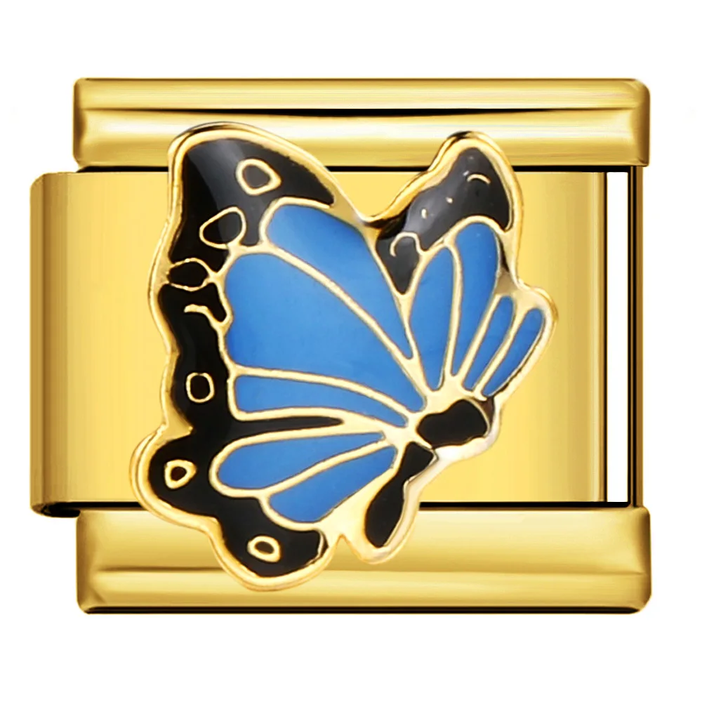 URING Fashion Gold Color Butterfly Flower Cat Airplane Italian Charm Fit 9mm Stainless Steel Bracelet DIY Jewelry For Women Men