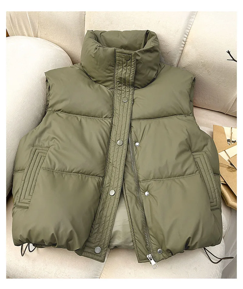 Delle donne 2024 Nuovo Inverno Imbottiture Gilet di Cotone Giubbotti Maniche Del Collare Del Basamento Parka Caldo Gilet Corto di Colore Solido
