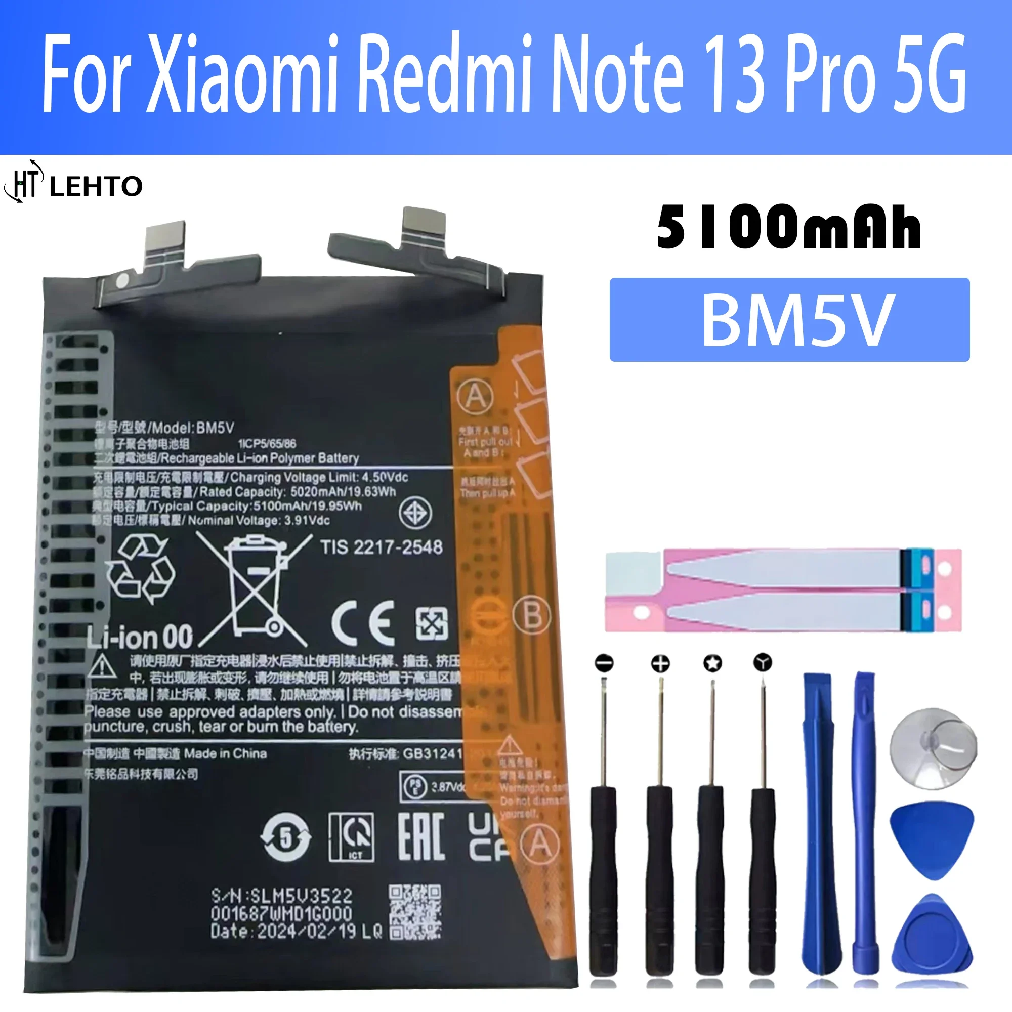 100% Original New Replacement Battery BM5V For Xiaomi Redmi Note 13 Pro 5G Phone Battery+Tools